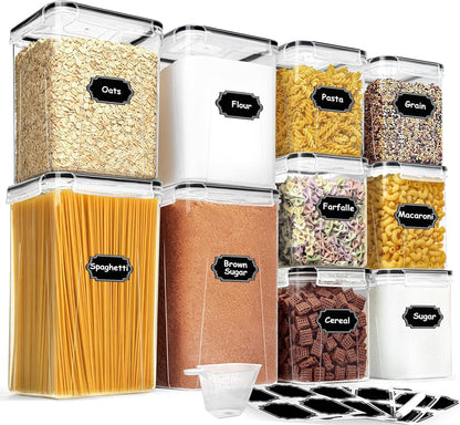Flour Sugar Storage Containers, 10 Pack Large Airtight Food Storage Containers with Lids for Kitchen Pantry Organization and Storage, BPA Free Plastic Canisters Sets for Cereal, Rice and Baking1