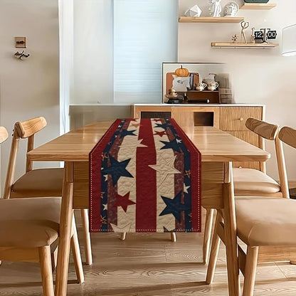 Independence Day Table Runner Red Patriotic 13X72 Inch , Linen 4Th of July Table Decoration ,Red White and Blue Patriotic Table Runners for Holiday Decor Dinging ,Party ,Kitchen5