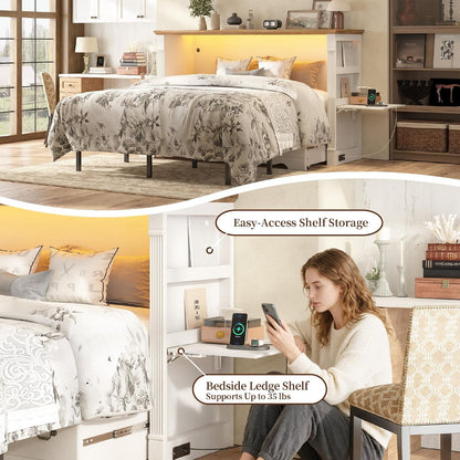 Queen Murphy Cabinet Bed with Desk, Shelves and Charging Station, White3