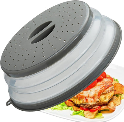 Microwave Splatter Cover Vented for Food, Splatter Guard & Colander Kitchen Gadget for Fruit Vegetables Microwave Plate Cover with Hook Hole,Dishwasher-Safe,Bpa-Free Silicone & Plastic (1 Pack)1