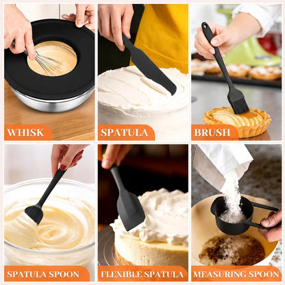 21PCS Mixing Bowls with Lids Set - 7 Nesting Mixing Bowls, 3 Graters, 11 Baking Tools, Lids, Stainless Steel Mixing Bowls for Mixing & Baking, Size 0.7/1.1/1.5/2.1/3.5/4/4.5 QT, Black4