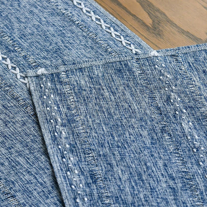 Blue Rustic Cotton Linen Table Runner, Seasonal Embroidered Hollow Kitchen Dining Table Decoration for Home Party Decor 13X72 Inch5