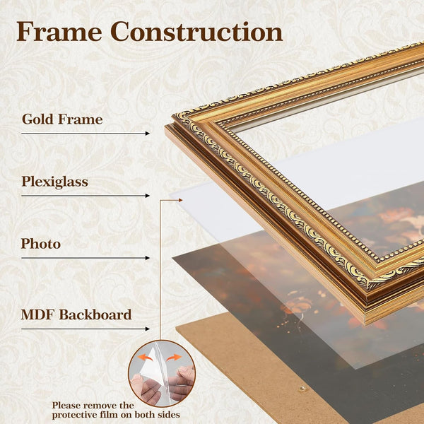 8X10 Picture Frame, Vintage Bronze Gold Picture Frame for Tabletop & Wall Mount, Antique Photo Frame 8 X 10 for Living Room, Bedroom, Office or Gallery Wall, Retro Home Decoration Gift - 1 Pack5
