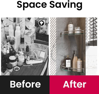 Glass Corner Shelves Tempered Bathroom Eestantes Para Baños with Rail Wall Mounted Drill Hole for Corner Shower Shelf for inside Shower 2 Pack（Sliver）6