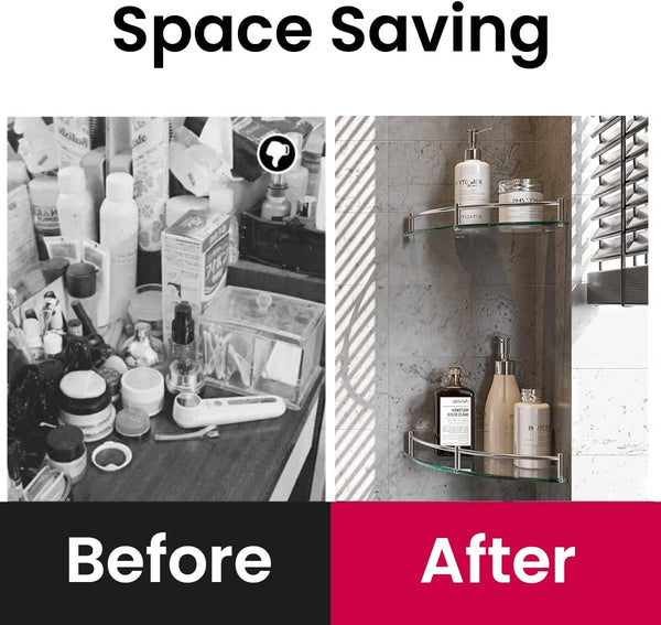 Glass Corner Shelves Tempered Bathroom Eestantes Para Baños with Rail Wall Mounted Drill Hole for Corner Shower Shelf for inside Shower 2 Pack（Sliver）6