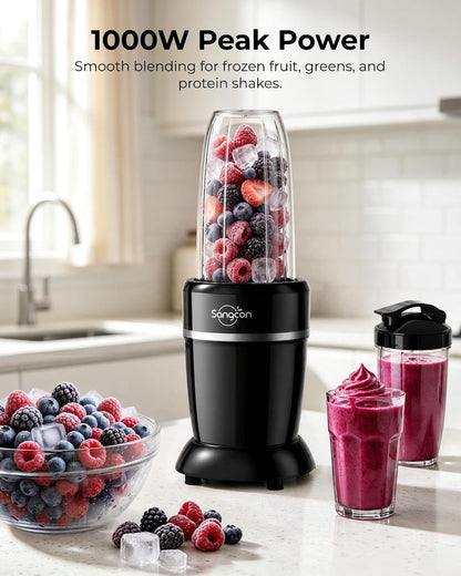 1000W Personal Smoothie Blender, Protein Shakes, Home & Gym, Black | 37/32/22 Oz Bpa-Free To-Go Cups with 6-Leaf Blade, Frozen Fruit, Ice Crushing, Baby Food, Sauces, Dips, Coffee, Nuts, Spices2