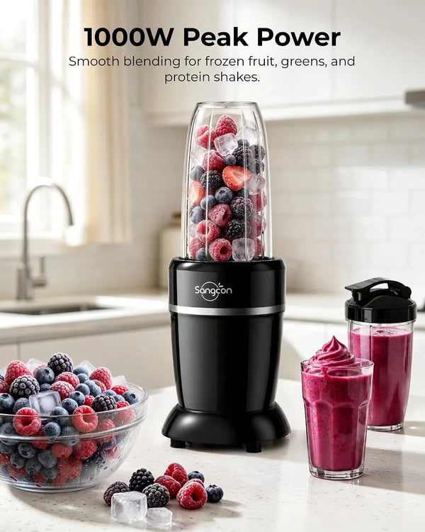1000W Personal Smoothie Blender, Protein Shakes, Home & Gym, Black | 37/32/22 Oz Bpa-Free To-Go Cups with 6-Leaf Blade, Frozen Fruit, Ice Crushing, Baby Food, Sauces, Dips, Coffee, Nuts, Spices2