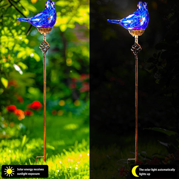 Solar Garden Lights, Solar Bird Lights Decoration, Outdoor Garden Decor, Dark Blue Bird Glass Stakes Outdoor Decorative for Pathway, Lawn, Patio, Driveway2