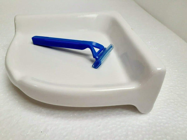 Bright White Ceramic Corner Shower Shelf Ledge Soap Tray Arctic White  Color 0190 Medium 7.5 Inch8