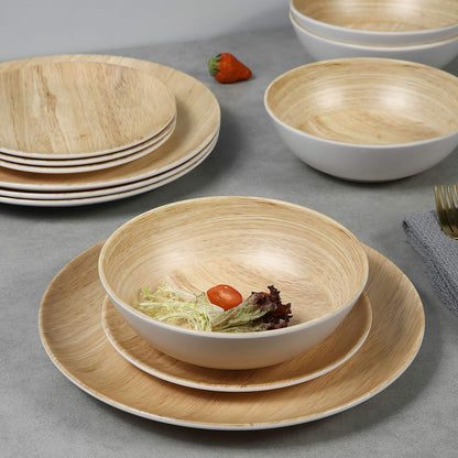Melamine Dinnerware Set - 12Pcs Dinnerware Set Indoor and Outdoor Use, Bamboo Pattern Dishes Dinnerware Set for 4,Dishwasher Safe (Wood Grain)7