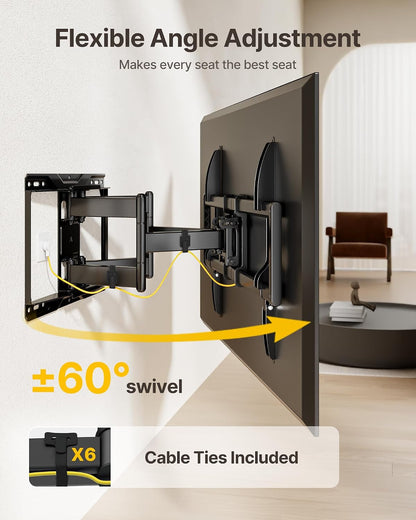 Heavy Duty Full Motion TV Wall Mount for 37-90 Inch Tvs up to 165 Lb | Dual Articulating Arms Extend 16.6 In; Smooth Tilt and Swivel, 4X Load Tested, Max VESA 600X400 Mm, 12/16 in Wood Studs5