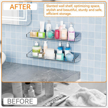 2 Pack Clear Shower Shelves for Tile Walls,Adhesive Acrylic Bathroom Shelves Organizer and Storage,No Drill Acrylic Shower Wall Caddy & Shelf,Floating Shelves for Makeup,Perfume,Shampoo Holder5