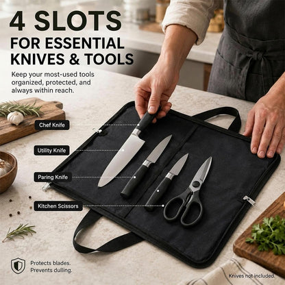 Knife Roll,Heavy Duty Knife Bag,Waxed Canvas Knife Case with 4 Slots for Knives & Kitchen Tools,Chef Knife Bag with Handle.Portable Knife Roll Bag for Stroage Home Traveling Camping.Case Knives Pouch4