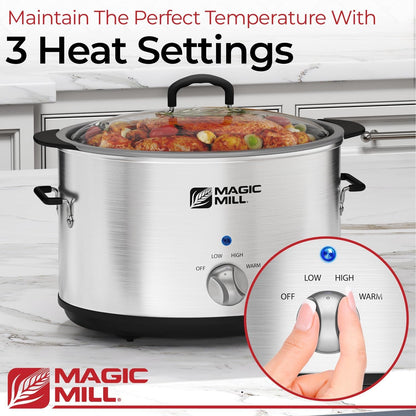 Slow Cooker 10 Quart | Extra Large Non-Stick Metal Searing Pot & Transparent Tempered Glass Lid Multipurpose Lightweight Slow Cookers, Pot Is Safe to Put the on the Flame, Dishwasher Safe3