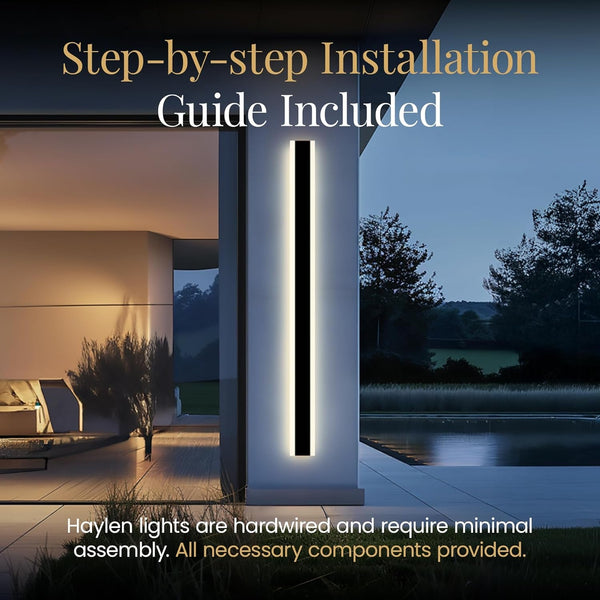 Haylen Wired LED Outdoor Wall Light (1-Pack), 31" Water Resistant Outdoor LED Sconce, Remote Dimming Modern Wall Sconces for Patio, Garage, Black8