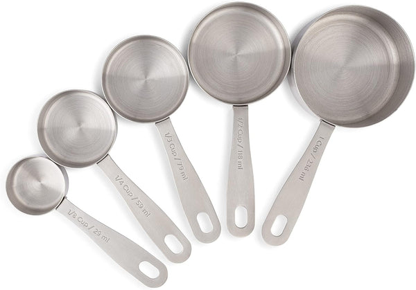 5-Piece Stainless Steel Measuring Cups Set - Heavy Duty Metal Measuring Cups with 1/8 Cup Size - Engraved Imperial & Metric Markings for Dry & Liquid Baking Ingredients, Stackable1