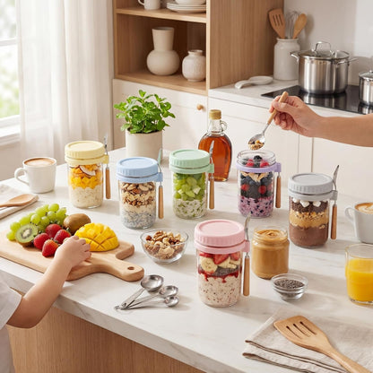 16Oz Glass Overnight Oats Containers with Lids & Spoons, 4 Pack Multicolor5