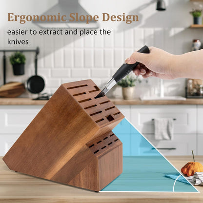 Knife Block for Kitchen Countertop - 20 Slot Universal Knife Holder with Acacia Wood, Large Knife Storage Organizer for Butcher Block, Knife Block Storage without Knives, Easy for Knife Set4