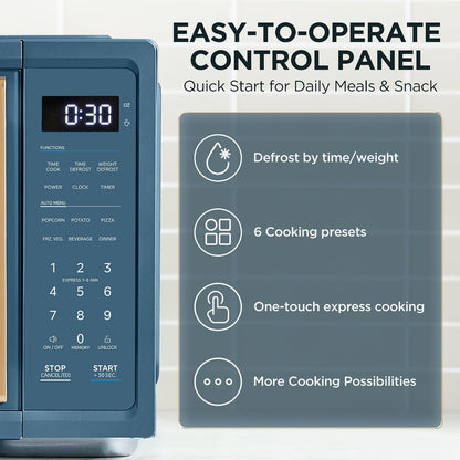 Retro Countertop Microwave, 1.1 Cu. Ft, 1000W, 6 Presets, Navy Blue | 11 Power Levels, Child Safety Lock, 6 Preset Menus, Easy to Clean4