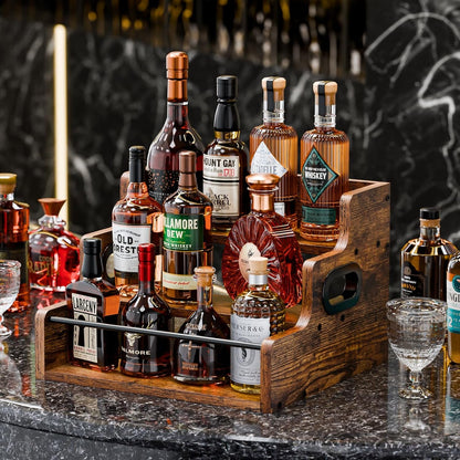 Liquor Bottle Display Shelf, Coffee Syrup Rack Organizer, 3 Step Countertop Liquor Wine Rack, Mini Bar,Liquor Cabinet, Home Retro Bar Shelf Stand for Liquor Whiskey, Spirits2