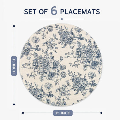 Quilted Vintage Flower round Placemats 15" Set of 64