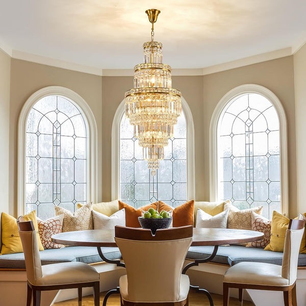 Modern Crystal Chandelier 8 Light Long Chandelier for High Ceiling Luxury Gold Hanging Pendant Light for Dining Room Living Room Staircase Foyer Entryway6