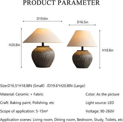 Rustic Farmhouse Table Lamp 20.8" Neutral Ceramic Table Lamp Brown White Checkered Ceramic with Linen Drum Shade Decor Bedside Nightstand for Living Room Bedroom (Large)6