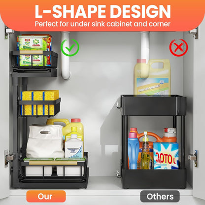 Under Sink Organizer and Storage for Bathroom and Kitchen - 2 Pack 3 Tier4