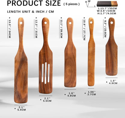 Wooden Spatulas for Cooking, 5-Piece Teak Spurtle Set, Smooth Finish2