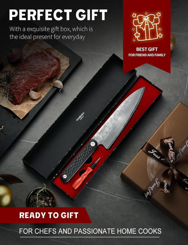 Chef Knife in Japanese High Carbon Stainless Steel, 8 Inch Ultra Sharp Hand Forged Japanese Chef'S Knife, Professional Kitchen Cooking Knife with Non-Slip G10 Handle, Meat Cutting Knife & Gifts Box7