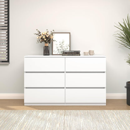 6 Drawer Dresser for Bedroom, Modern White Chest of Drawers No Handles Large Storage, Wood Dressers with Wide Drawers for Closet, Living Room, Home Office(43.3" W X13.4 Dx 26.4" H)6