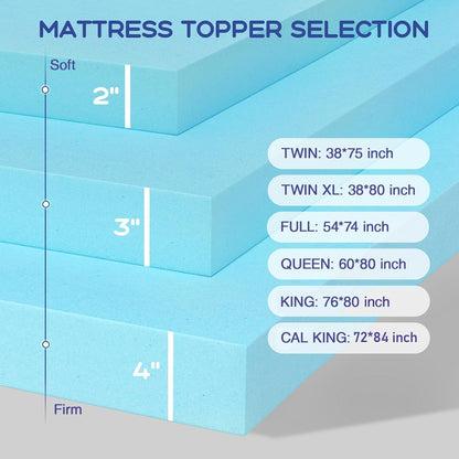 Twin XL Mattress Topper 3 Inch Cooling Gel Memory Foam, Certipur-Us Certified Topper & Pad for Back Pain Relief, Soft Breathable Bedding with Pressure Relief (Blue)6