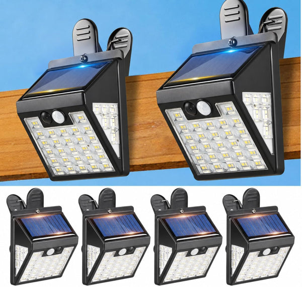 4 Pack Clip on Solar Lights Outdoor,Motion Sensor Outdoor Lights, 72Leds 600LM Solar Lights with Motion Sensor,Outdoor Solar Lights for Fence,Deck Railing, Gutter,Patio,Garden (6000-6500K)1