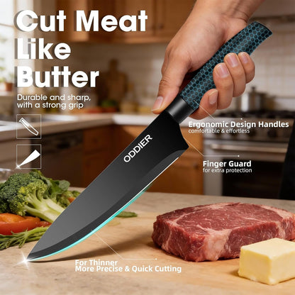Knife Set, 10 Piece Kitchen Knife Set with Block and Sharpener, Anti-Rust Stainless Steel Knives Set for Kitchen, Chef Universal Knife Block Set, Dishwasher Safe, Ergonomical Design, Black3