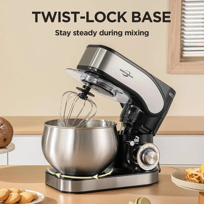 Stand Mixer 5.3QT Tilt-Head 6+P Speed Household Food Mixer Black | Lightweight Tilt-Head Kitchen Mixer with Egg Cream Whisk,Dough Hook,Flat Beater&Splash Guard,For Baking Cake,Pizza&Sugar7