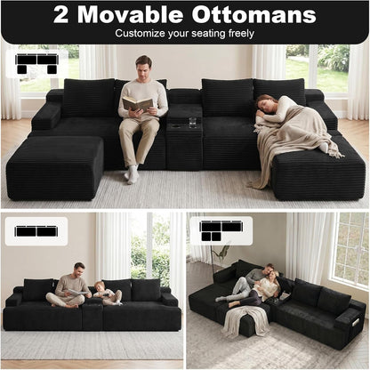 140.6" Black Boneless Cloud Sectional Couches for Living Room6