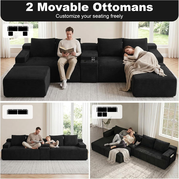 140.6" Black Boneless Cloud Sectional Couches for Living Room6