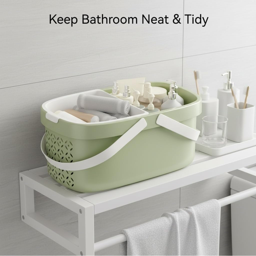 plastic-shower-caddy-basket-storage-basket-with-handle-green