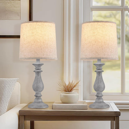 Lamps Set of 2 Vintage Rustic Farmhouse Table Lamps Bedside Reading Lamp Bedroom Nightstand Living Room Teapoy Lamp, Desk Light, 22 Inch High, with Fabric Shade (Grey, 22 Inch High)1