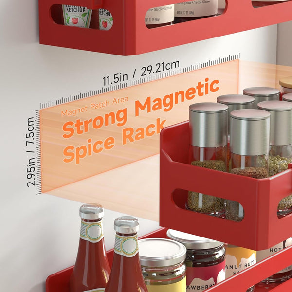 4-Pack Magnetic Spice Rack for Refrigerator with Hooks, Red2