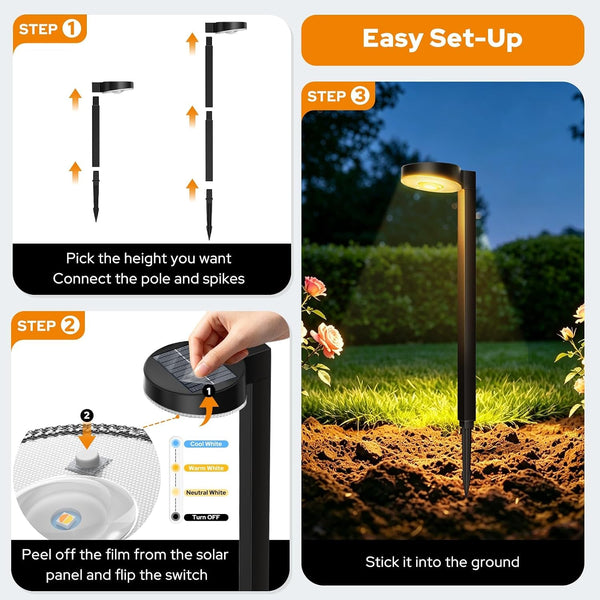 12 Pack Solar Pathway Lights Outdoor, 3 Color Temperatures Selectable CCT, Focused Ground Spot Lens, Brighter up to 12 Hrs IP65 Waterproof Path Lights for Walkway Driveway Yard Garden, Black7