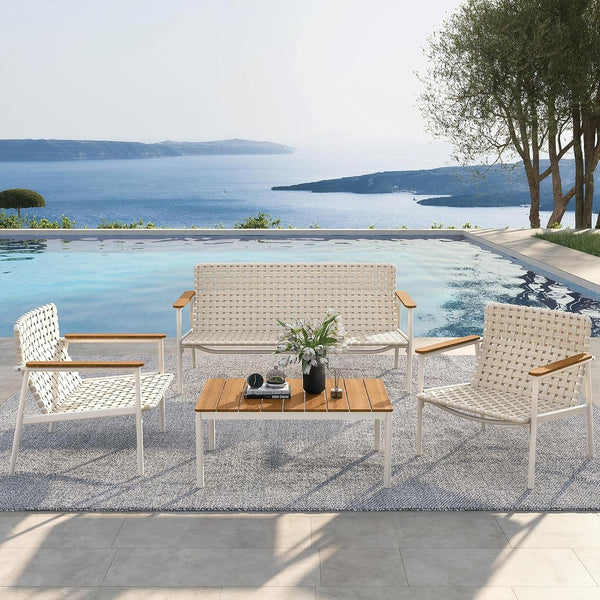 4-Piece Patio Conversation Set, Outdoor Wicker Sofa Set with Waterproof Cushions All-Weather Wicker Furniture Sectional Sofa for Garden, Poolside, or Backyard Relaxation-Grey8