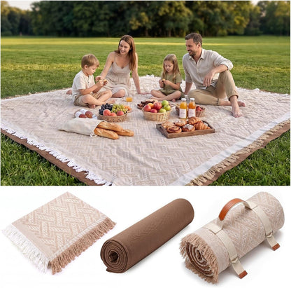 2 in 1 Extra Large Rug Outdoor Picnic Blanket Waterproof Woven Boho Mat Giant Beach Towel Travel Essential Yoga Accessories Park Patio Lawn Garden Ground Music Festival Concert Must Have1