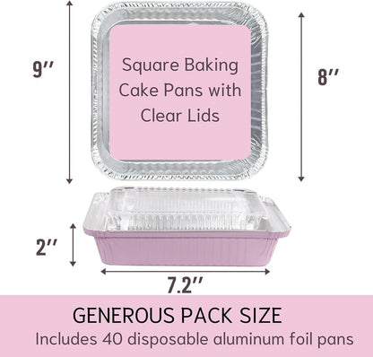 (40 Pack) 8X8 Square Aluminum Baking Cake Pans with Clear Lids - Pink Foil Pans with Lids - Disposable Food Containers Great for Cooking, Heating, Storing, Prepping Food2