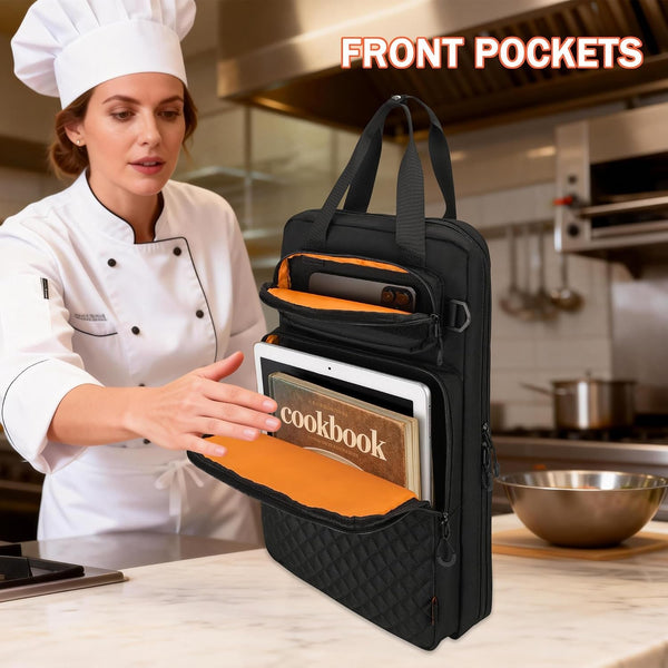 Chef Knife Bag with Shoulder Strap, 7 Pockets, Quilted Black4