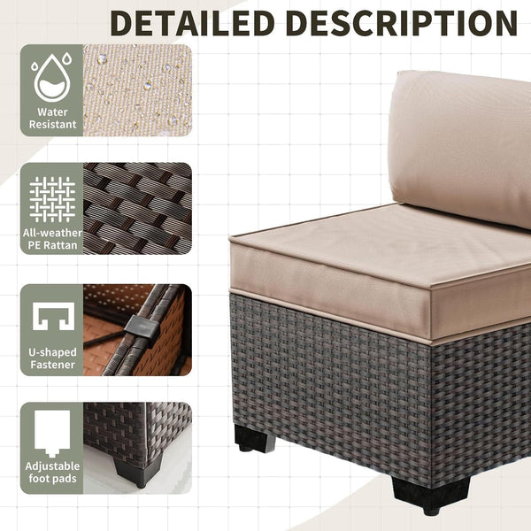 7 Pieces Patio Furniture Set with 55000BTU Fire Pit Table, Wicker Patio Set with Wide Armrests 29.5'' High Backrest Thick Cushions 1 Coffee Table, Outdoor Furniture for Porch Deck Khaki5