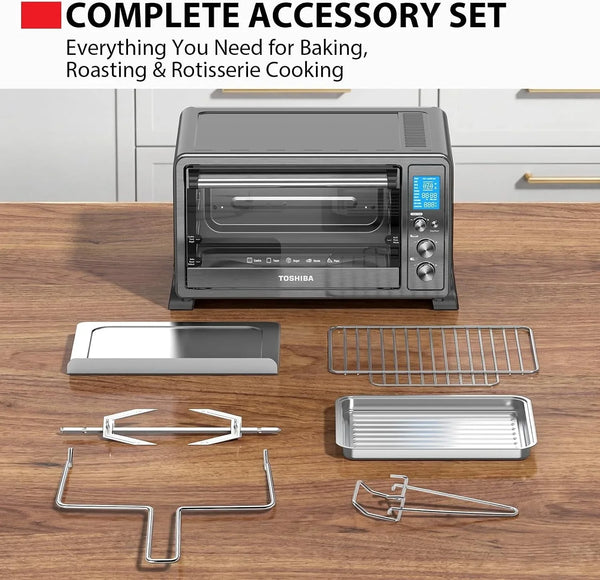 10-In-1 Convection Toaster Oven, 6-Slice Countertop Oven, 1500W | Bake, Broil, Rotisserie & Pizza Functions, LCD Knob Controls, 6 Accessories, with Toast, 1500W, Black Stainless Steel7