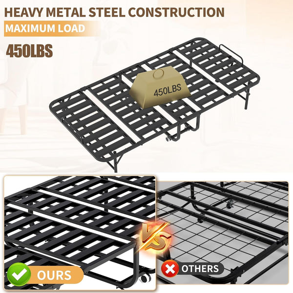 Folding Bed with Mattress for Adults,75" X 38" Portable Rollaway Bed Guest on Wheels with Memory Mattress and Heavy Duty Sturdy Metal Frame,Foldable Bed for Adults and Guest, Twin Size,Cot Size4