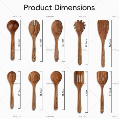 Wooden Spoons for Cooking,10 Pcs Natural Teak Wooden Kitchen Utensils Set Wooden Utensils for Cooking Wooden Cooking Utensils Wooden Spatulas for Cooking (10)2