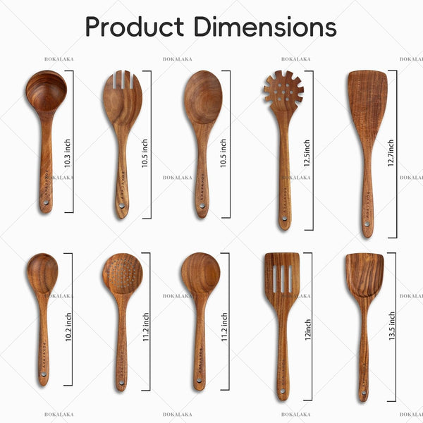 Wooden Spoons for Cooking,10 Pcs Natural Teak Wooden Kitchen Utensils Set Wooden Utensils for Cooking Wooden Cooking Utensils Wooden Spatulas for Cooking (10)2